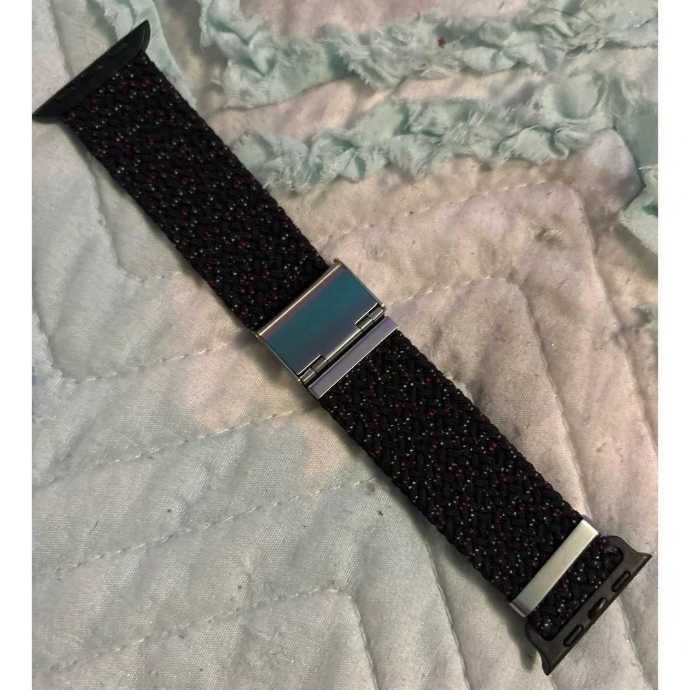 NEW Adjustable Nylon Stretch Black Speckled Band for Apple Watch 38mm/40mm/41mm